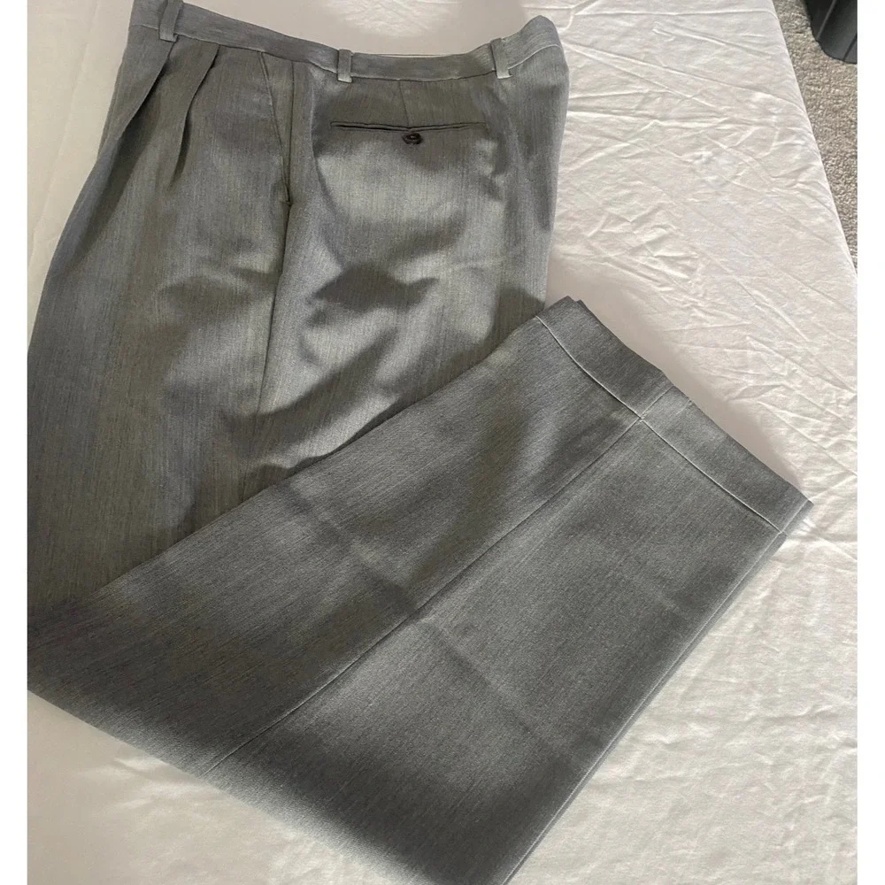 Mens‎ Grey Pleated Dress Pants Cuffed Hem Formal Trousers 37 Waist